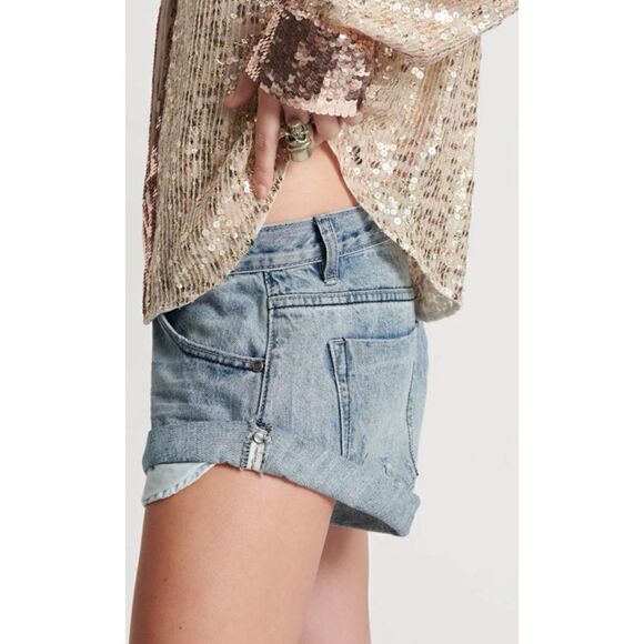 One Teaspoon SALTY DOG BANDITS LOW WAIST DENIM SHORTS BLUE Size 30 / Excellent - Picture 4 of 11